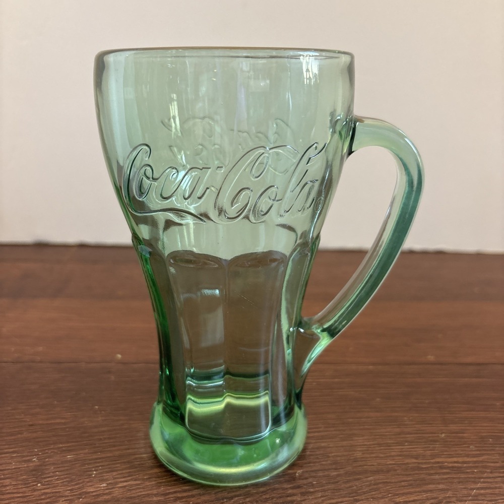 VTG Libbey Glass Co. Coca-Cola, Green Glass, Mug w/Handle, Heavy Glass